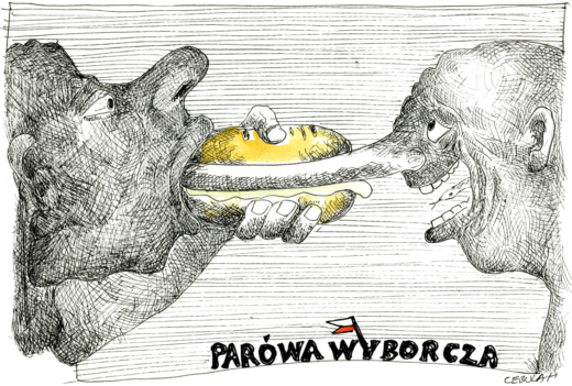 Rysunek Henryka Cebuli pt. "Parówa wyborcza"